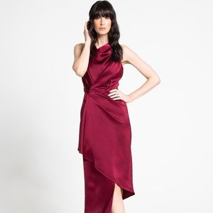 Cowl-Neck Satin Wrap Dress